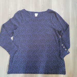 Chicos Pima Checkered Button Sleeve Womens Patterned Top - Size XL